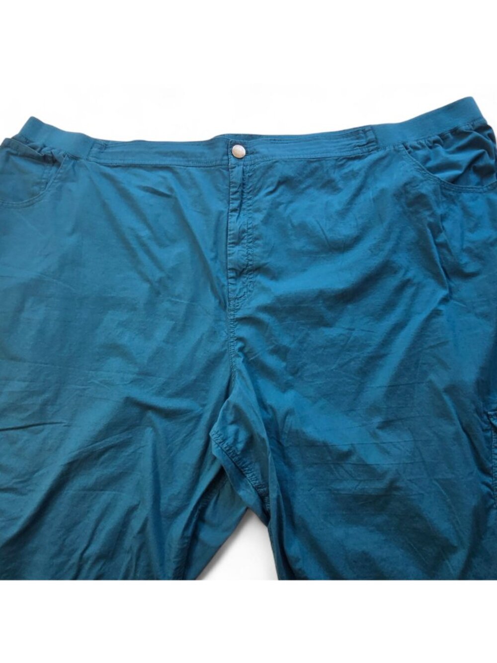 Liz & Me Womens Cargo Capri Pants Cropped Elastic Waist Teal 5X 100% Cotton - Picture 3 of 12